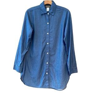Tommy Bahama XS Blue Denim Chambray Button Down Relaxed Tunic Shirt